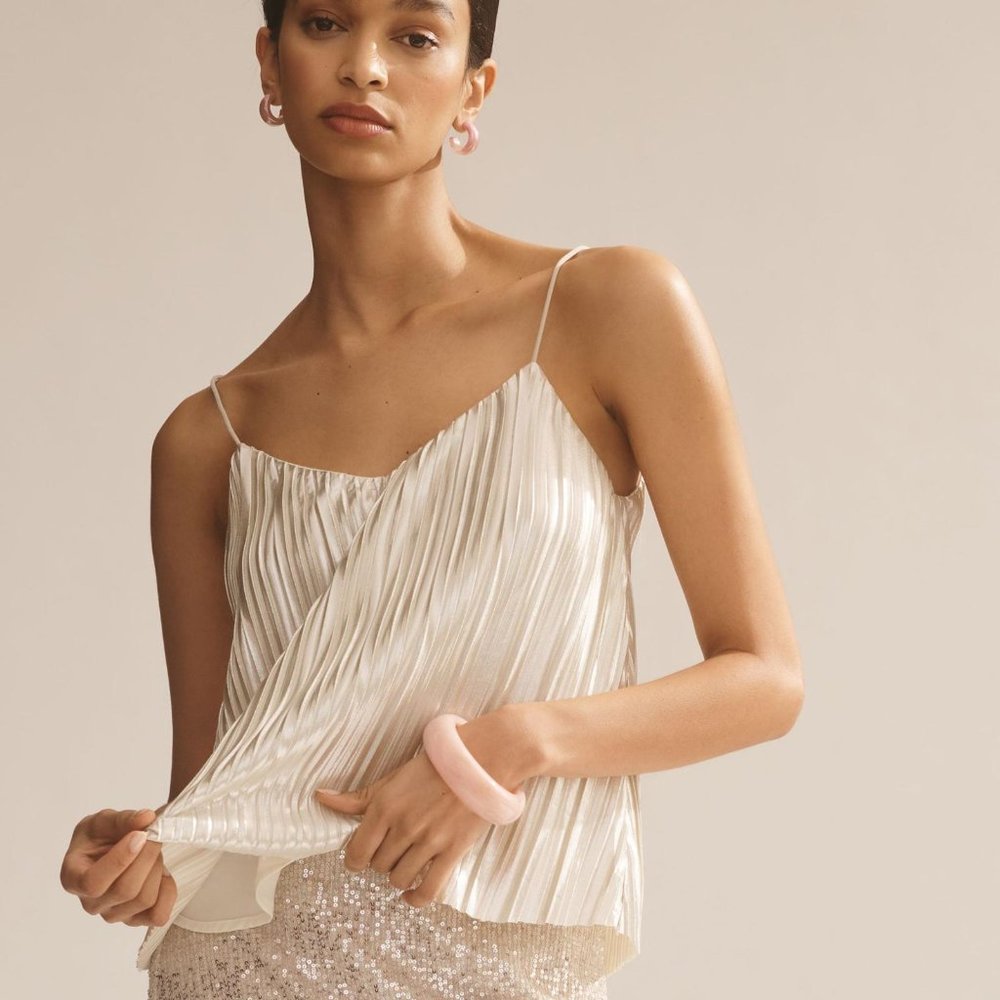 Anthropologie 4SI3NNA METALLIC PLEATED CAMI TOP size S
